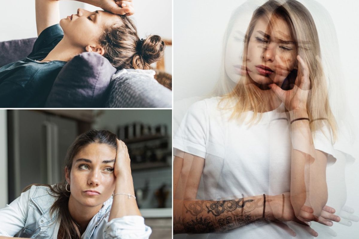 Composite images of a woman tired and dizzy