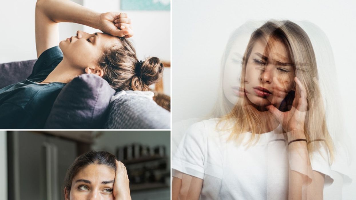 Composite images of a woman tired and dizzy