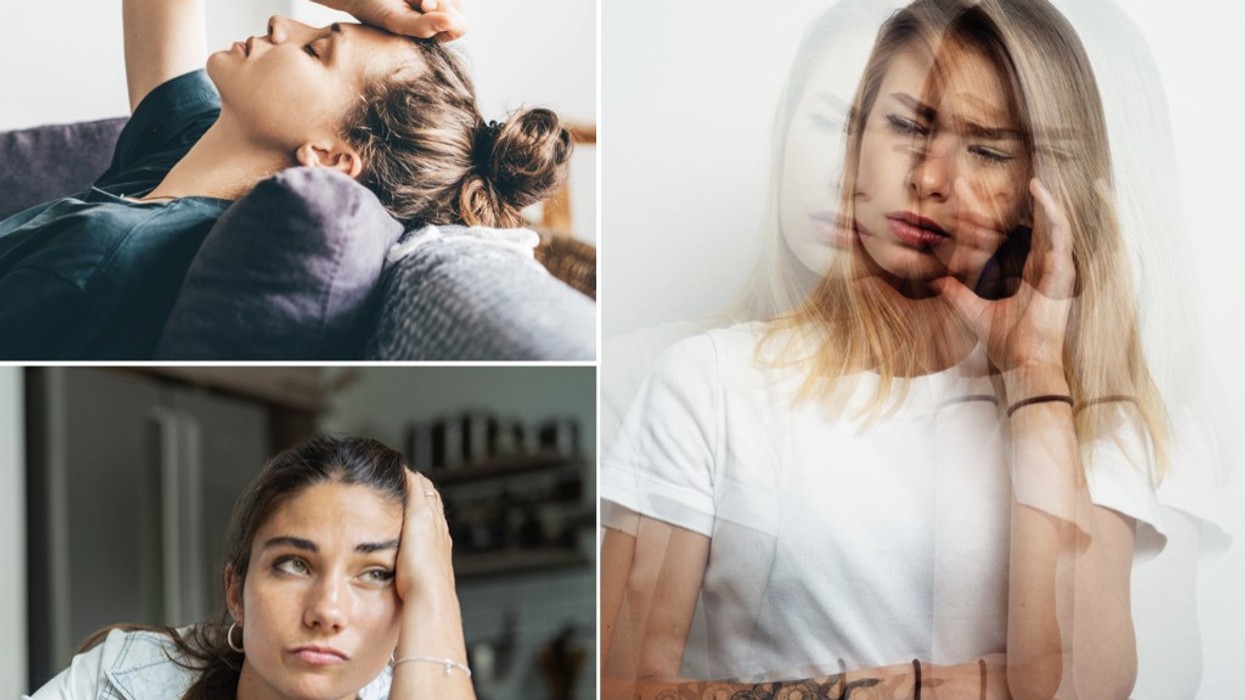 Composite images of a woman tired and dizzy