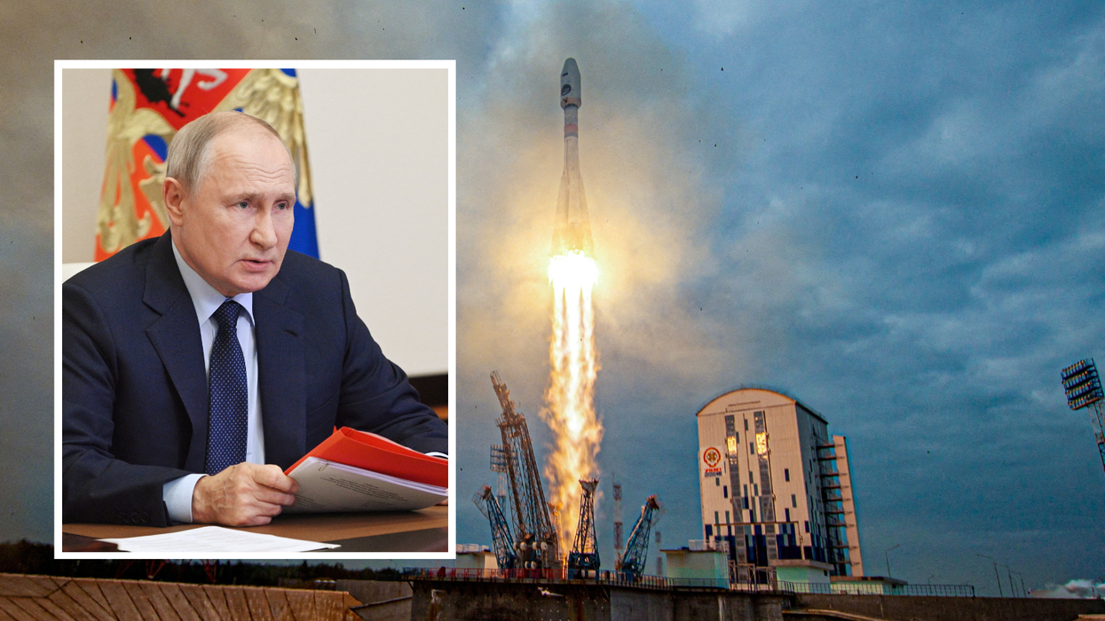 Composite of Putin with Luna-25 takeover