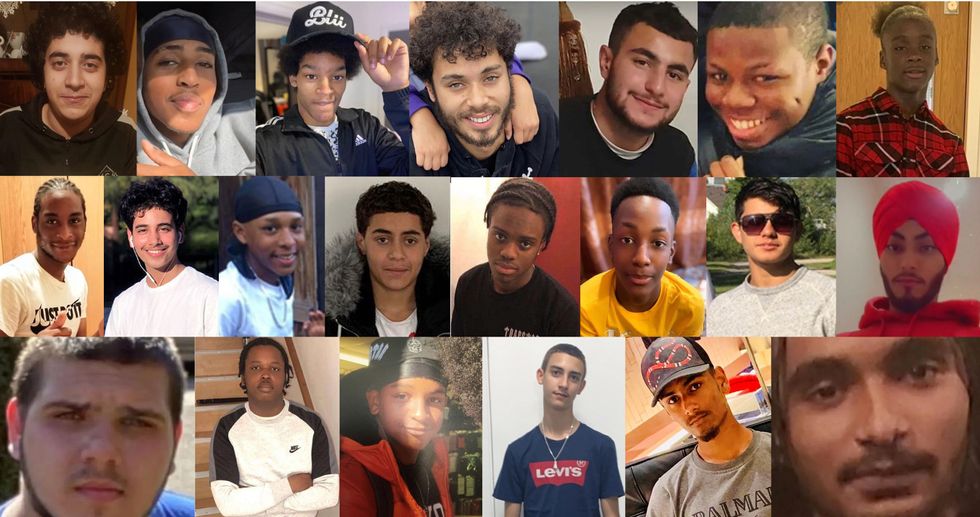Composite of undated handout photos issued by Metropolitan Police of some of the 28 teenage homicides which have taken place in London so far in 2021. (top row, left to right) Anas Mezenner, 17, Hani Solomon, 18, Drekwon Patterson, 16, Tai Jordan O'Donnell, 19, Ahmed Beker , 19, Camron Smith, 16, and Damarie Omare Roye, 16. (second row, left to right) Mazaza Owusu-Mensah, 18, Hussain Chaudhry, 18, Levi Ernest-Morrison, 17, Fares Maatou, 14, Abubakkar Jah, 18, Tamim Ian Habimana, 15, Hazrat Wali, 18, and Rishmeet Singh, 16. (third row, left to right) Daniel Laskos, 16, Denardo Samuels-Brooks, 17, Jalan Woods-Bell, 15, Keane Flynn-Harling, 16, Kamran Khalid, 18, and Taylor Cox, 19. A 16-year-old has become the 28th teenager killed in London this year. The boy's death in Southall on Wednesday takes the total so far to 28 - close to the record of 29 in the city in 2008. Issue date: Sunday November 28, 2021.