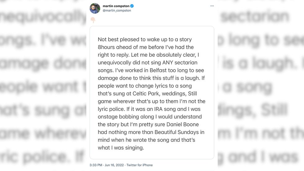 Compston responded to earlier reports of the clip, saying he was not best pleased to wake up to the story before being given a right to reply.