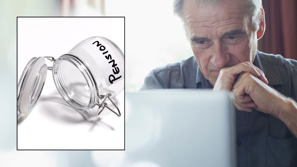 Concerned man and empty pensions jar