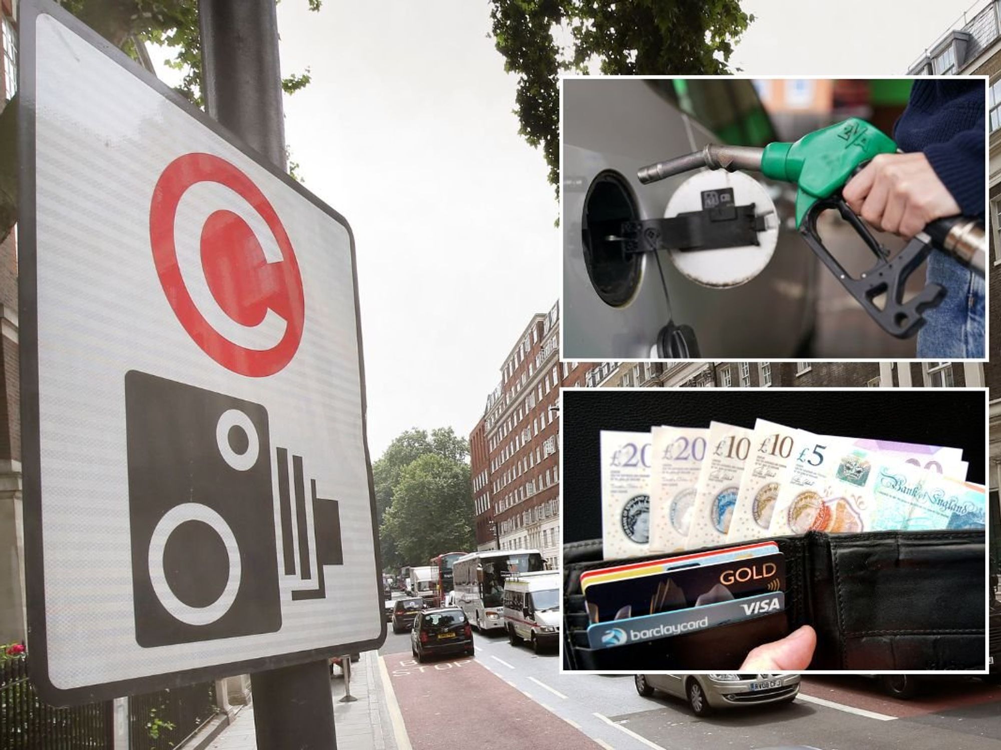 Congestion charge, a fuel pump and a wallet of cash