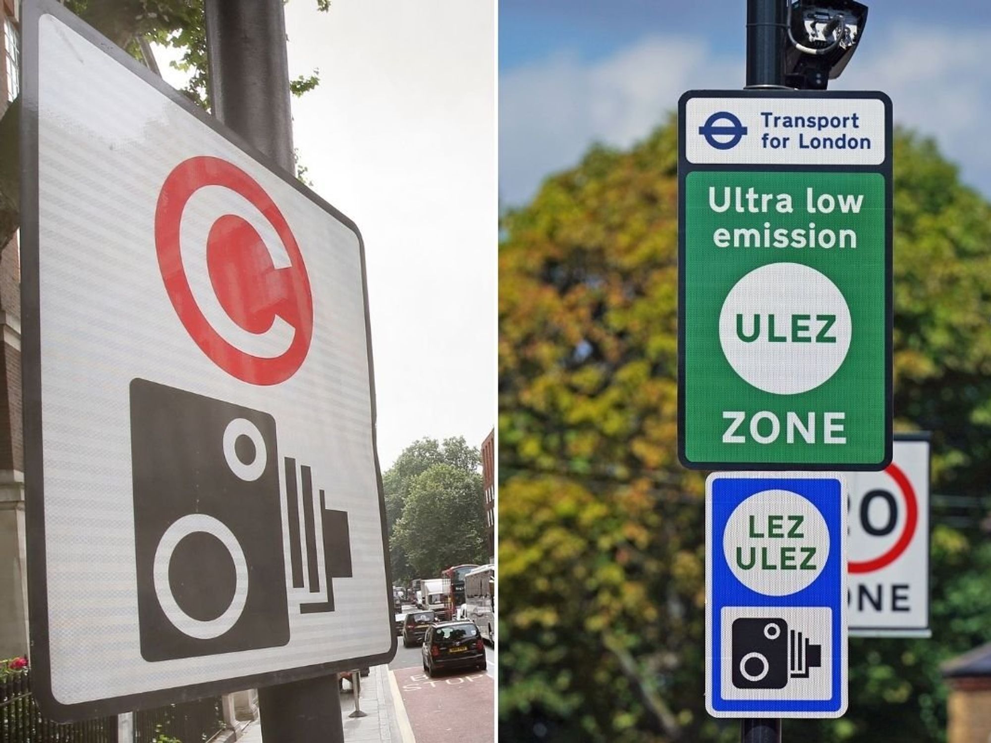 Congestion Charge sign and a Ulez sign