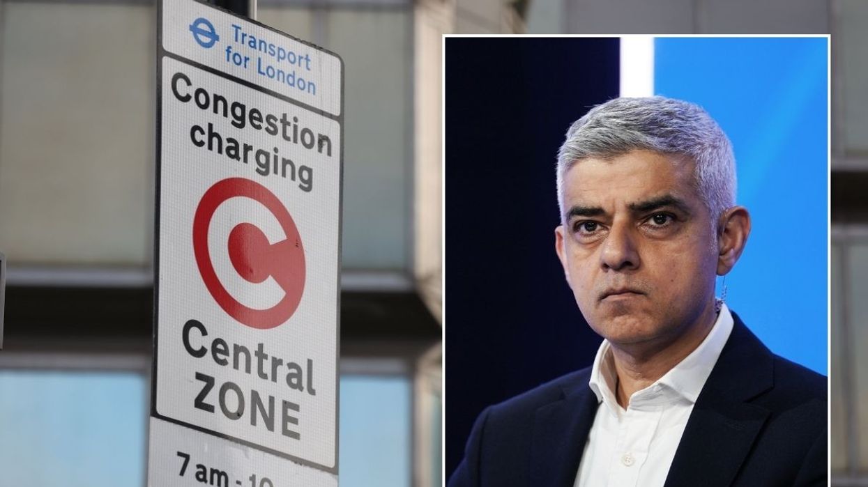 Congestion Charge sign and London Mayor Sadiq Khan