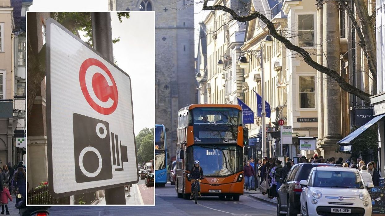 Congestion charge sign and Oxford town centre