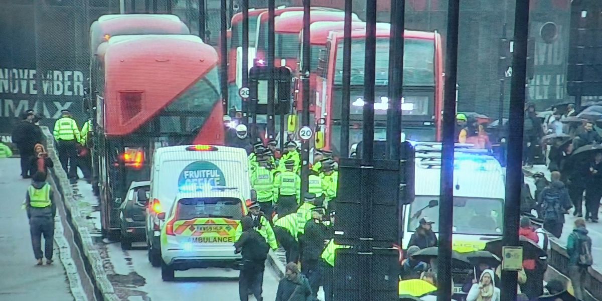 NextImg:Just Stop Oil mob descend on Waterloo Bridge as ambulance on blue lights blocked from passing