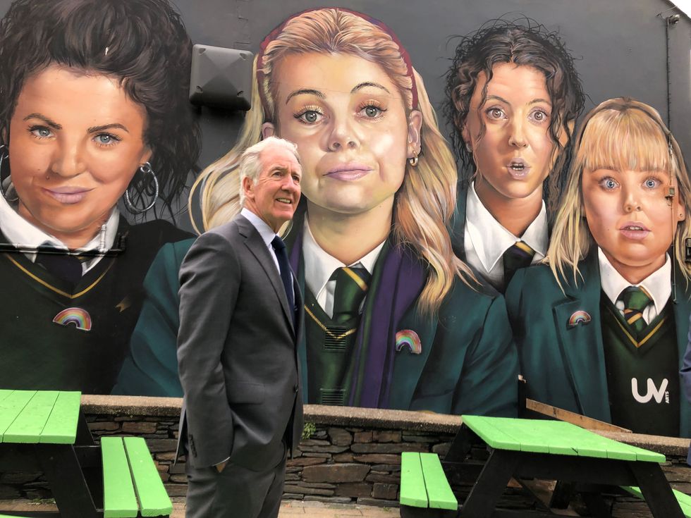 Congressman Richard Neal visits the Derry Girls mural as he leads a Congressional delegation on a visit to Londonderry.