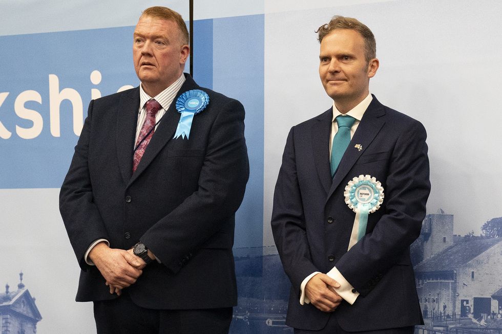 Conservative and Reform UK byelection candidates at the count in Hamilton