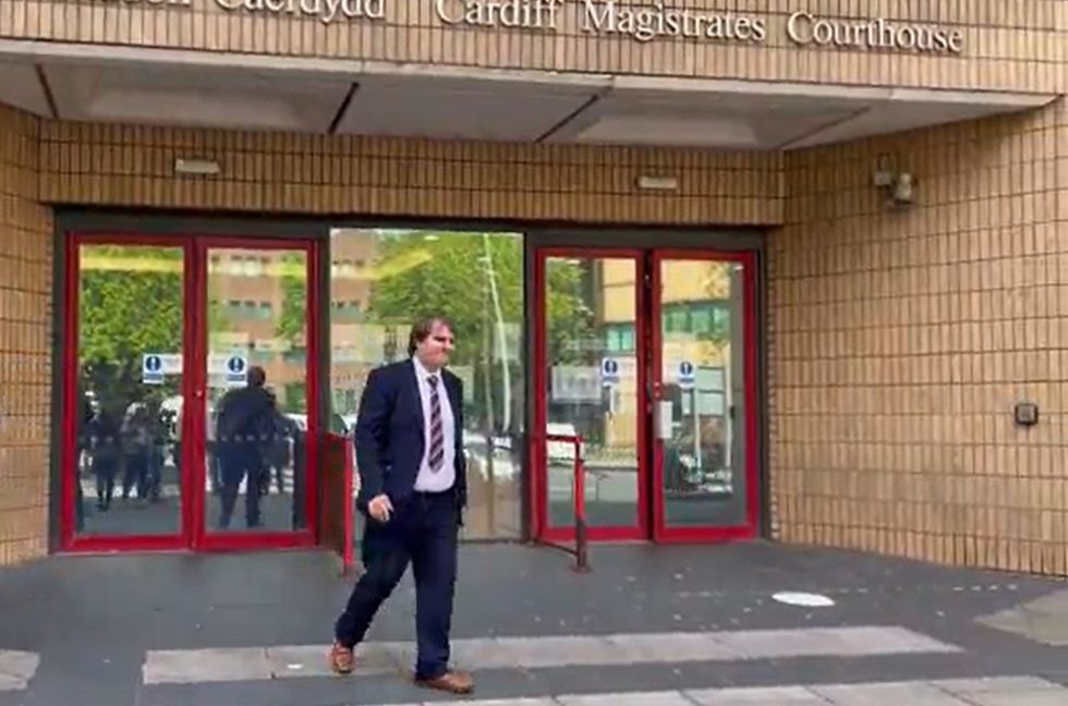 Conservative MP for Bridgend Jamie Wallis leaving Cardiff Magistrates' Court