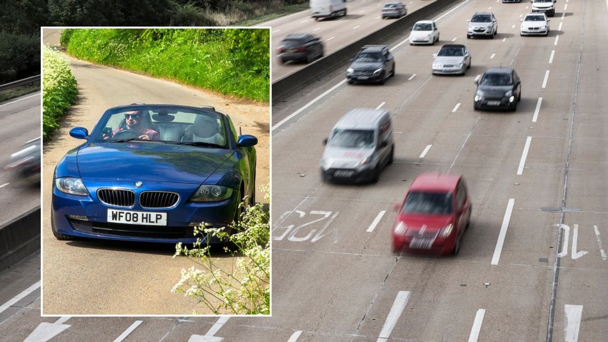 Convertible and a busy road