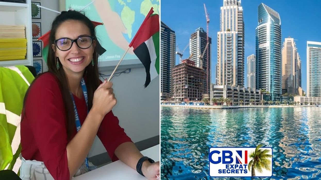 Cora Fraser in her classroom / Dubai skyline