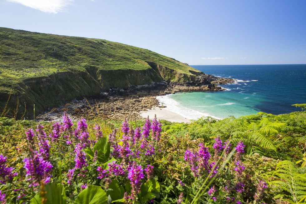 Cornwall beach and hills 