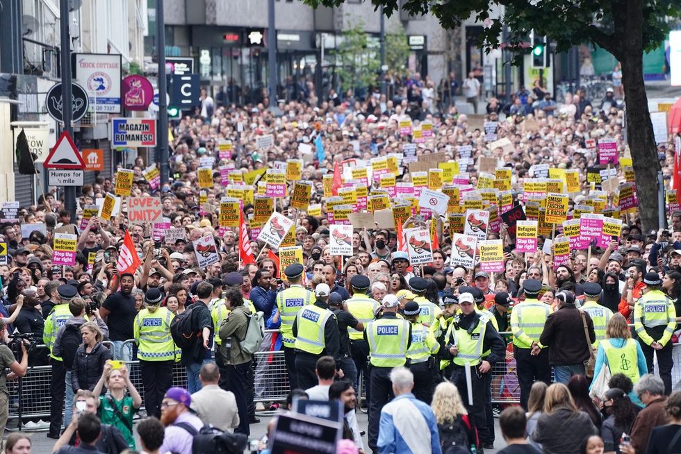 Counter protesters ahead of an anti-immigration protest in Walthamstow