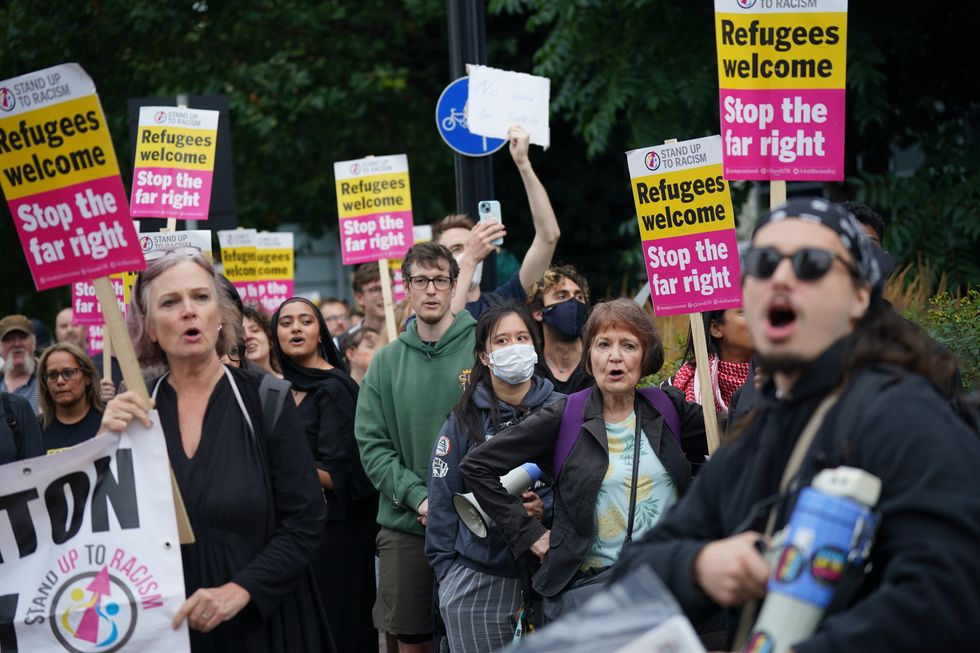 Counter protesters demonstrate in Brentford, London