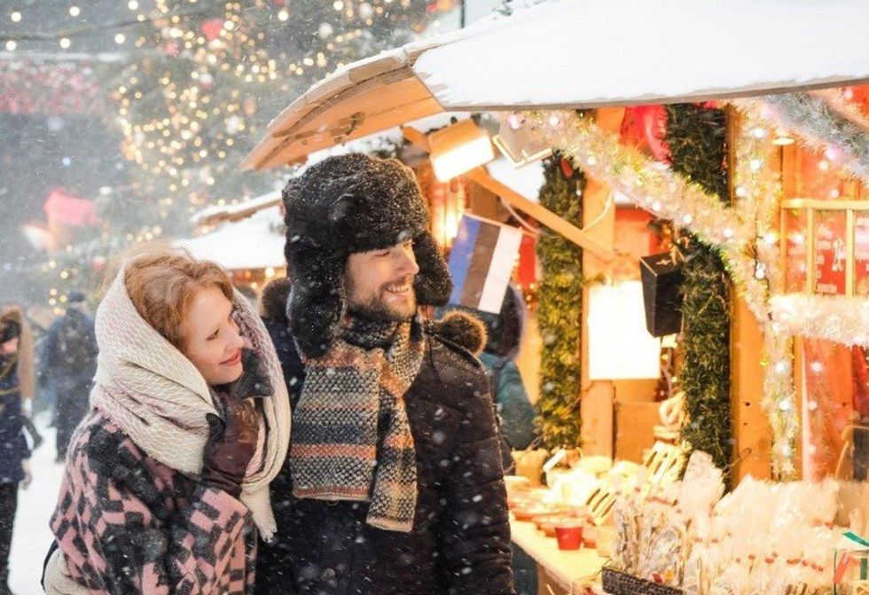 Couple at Christmas market Tallinn Estonia