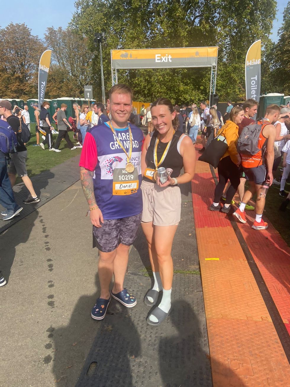Couple at finish line of marathon