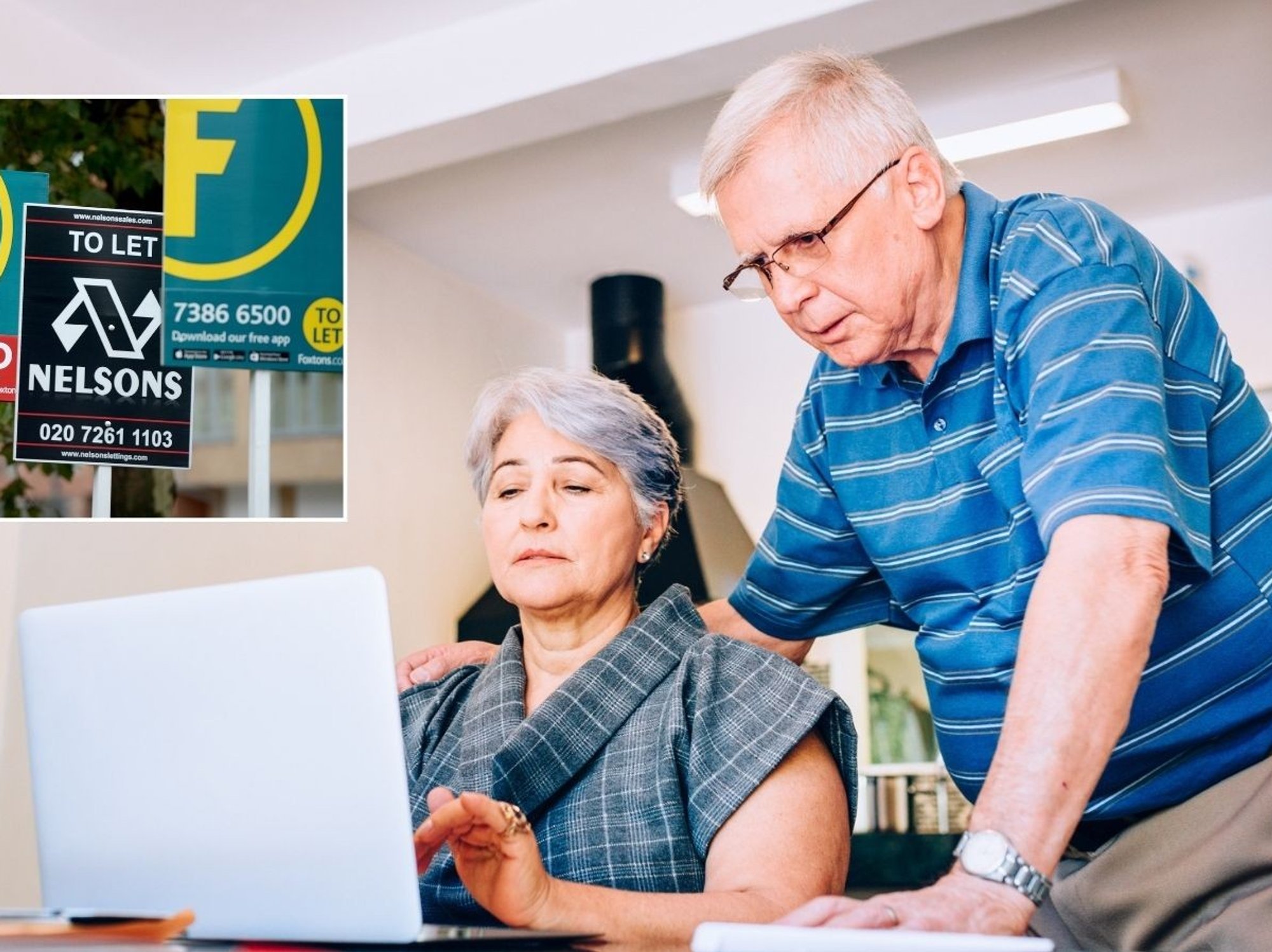 Couple at laptop, house sold