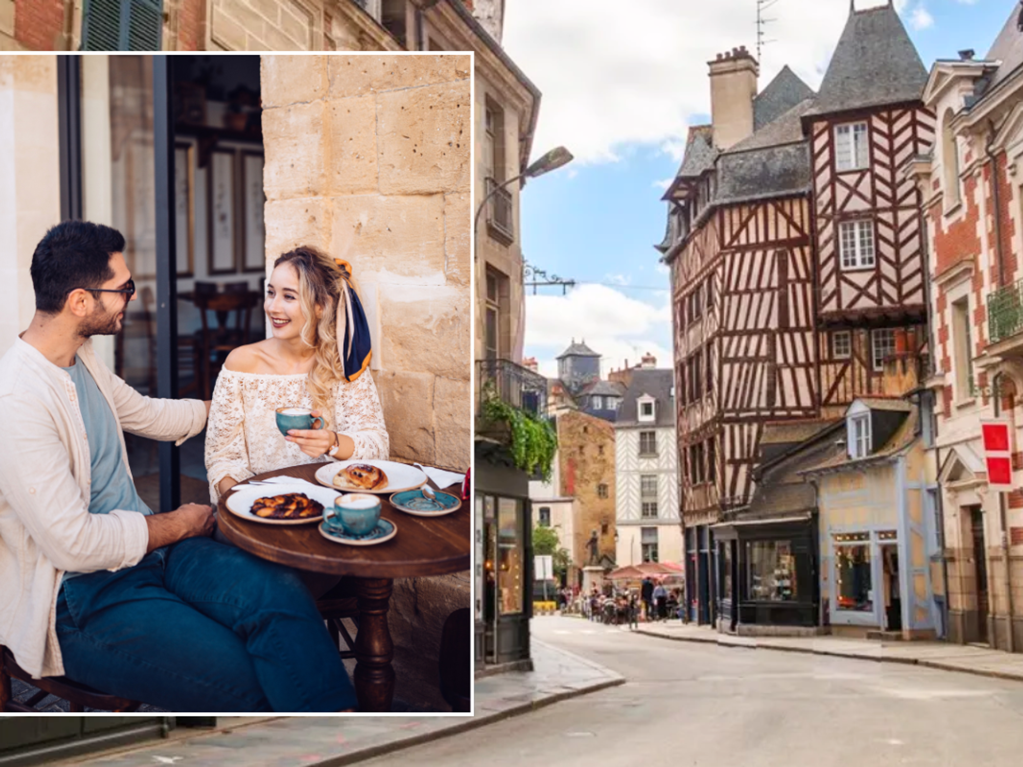 Couple eating outside in Europe