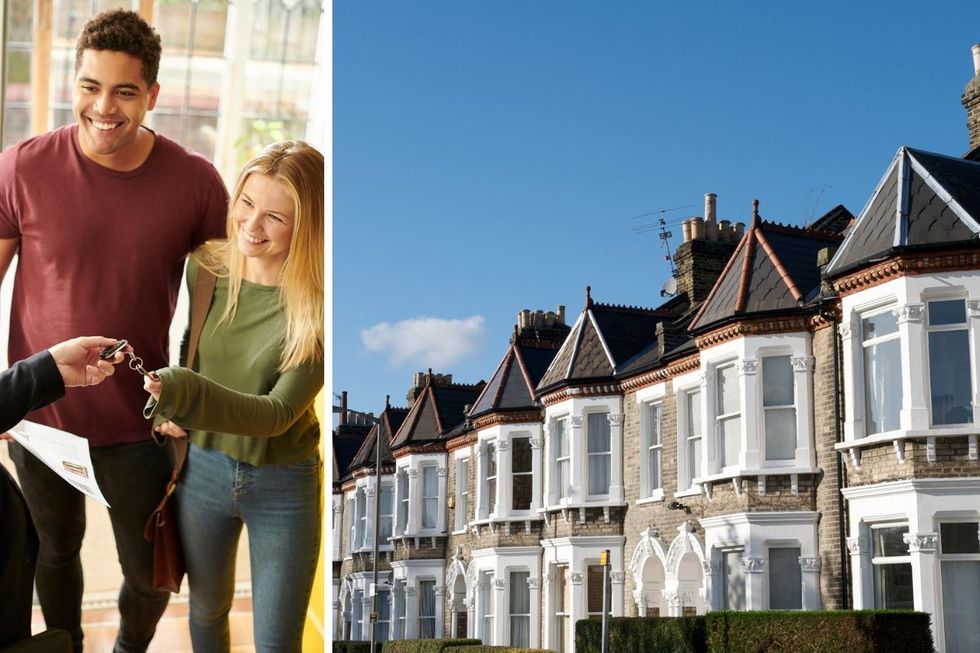 Couple getting keys for home / Victorian housing London