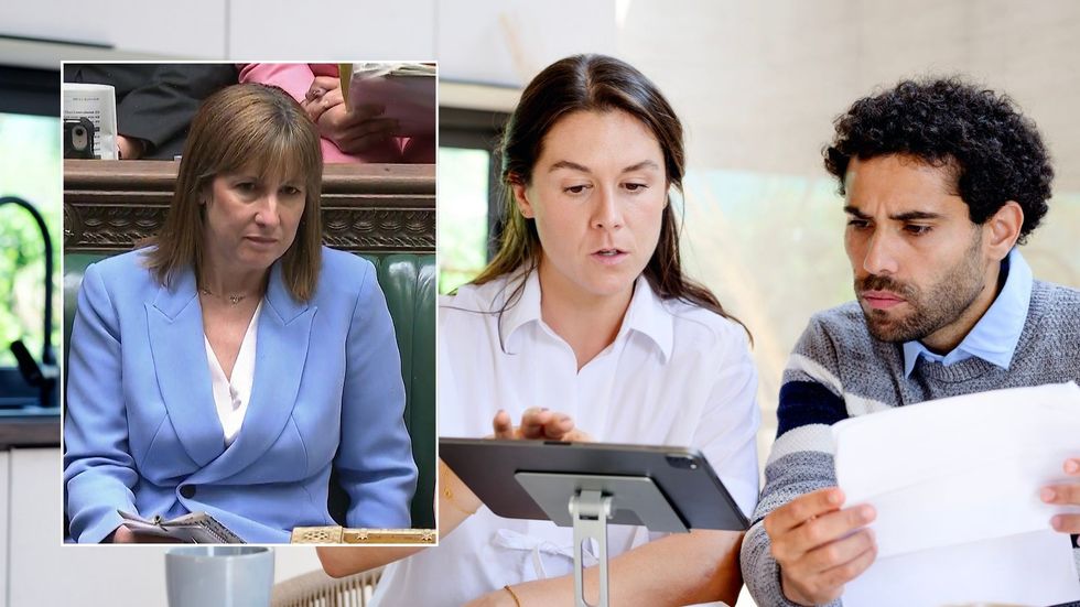 Couple going over finances and Rachel Reeves