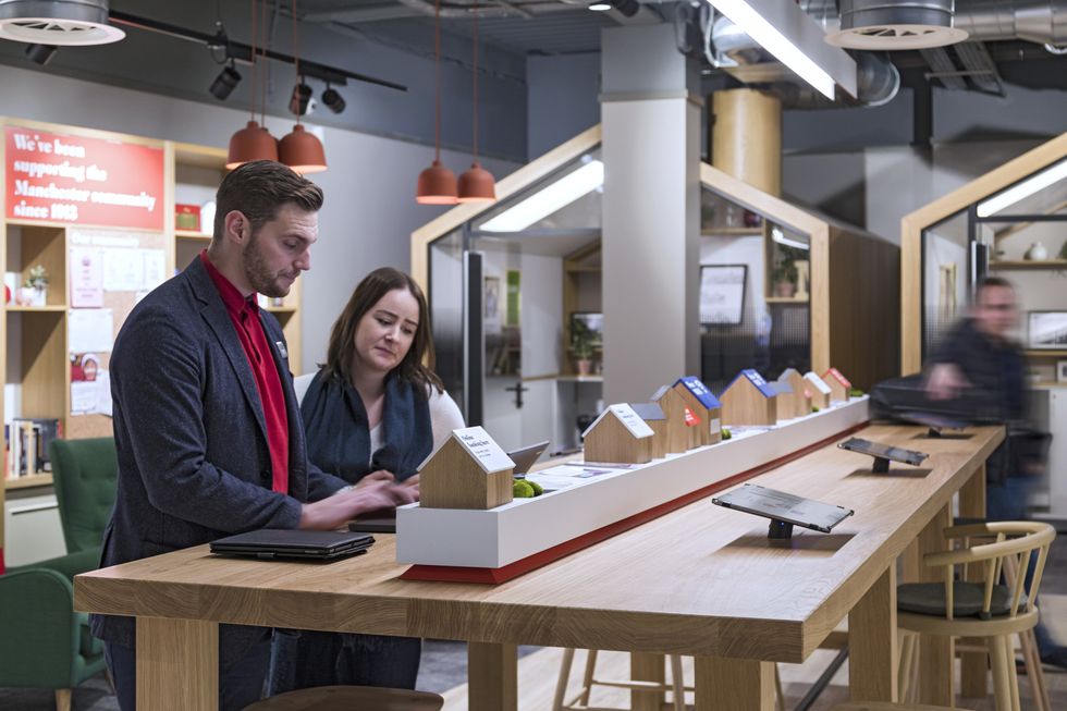 Couple in bank branch