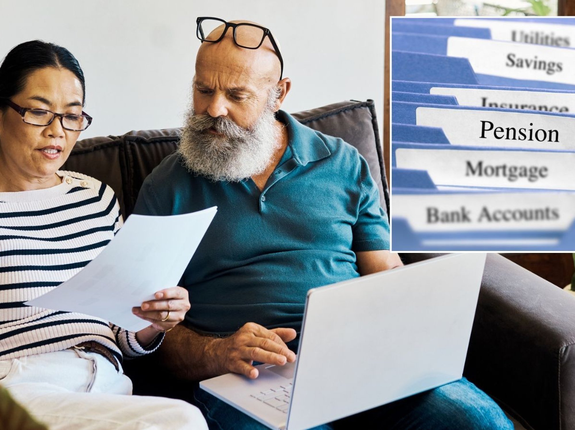 Couple looking at pension documents