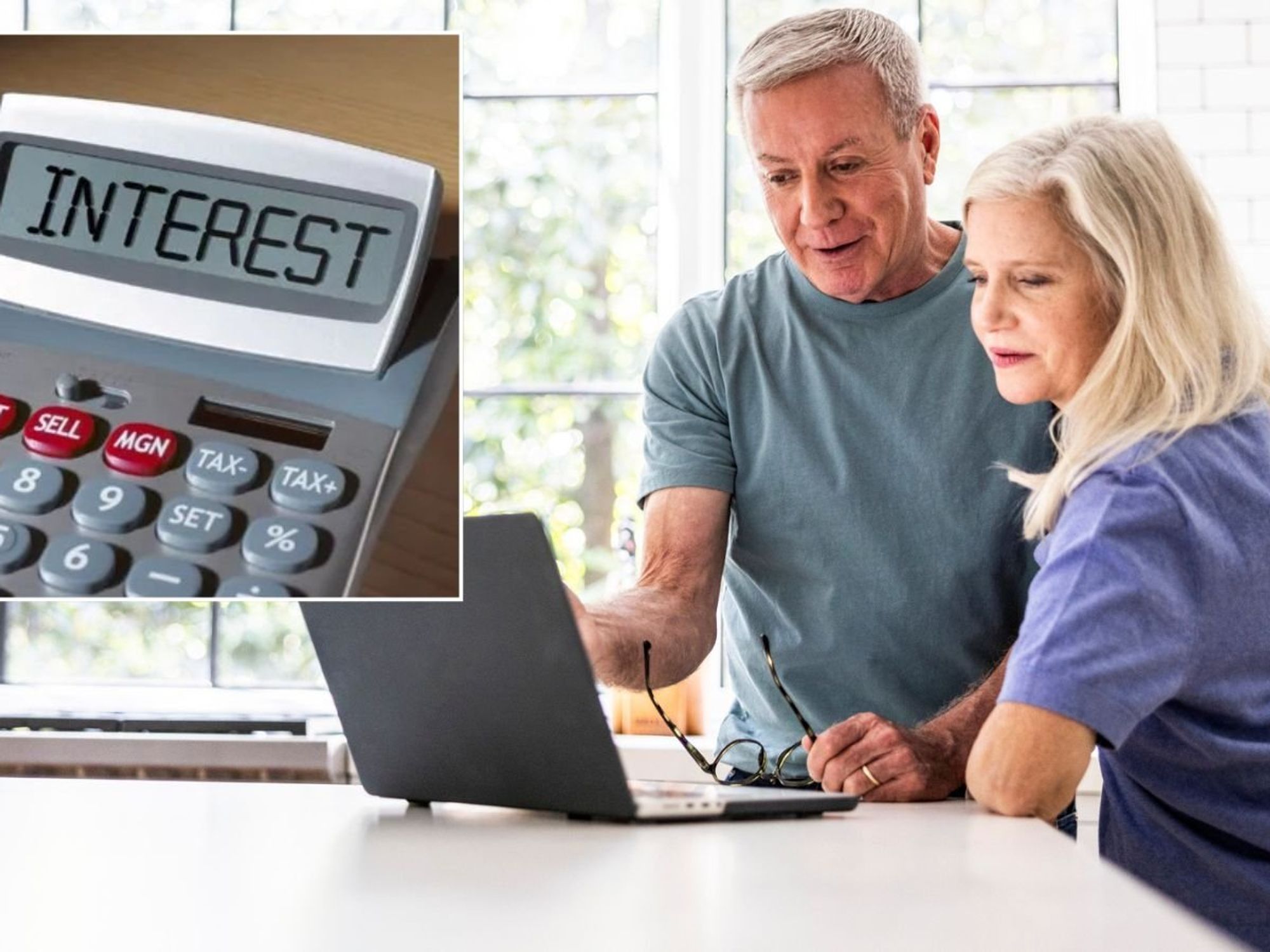 Couple looking at savings online