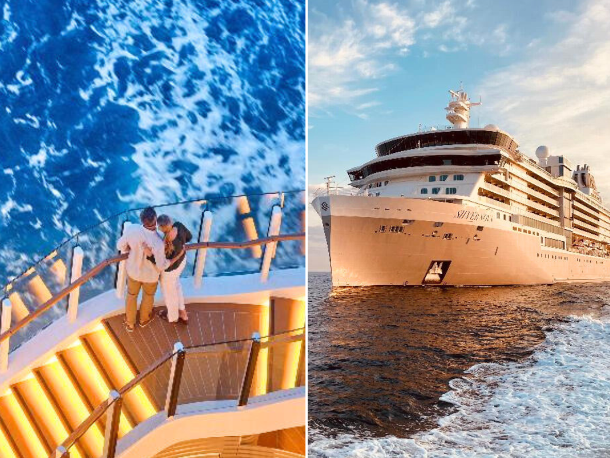 Couple looking at water on Silversea cruise ship / Silversea ship