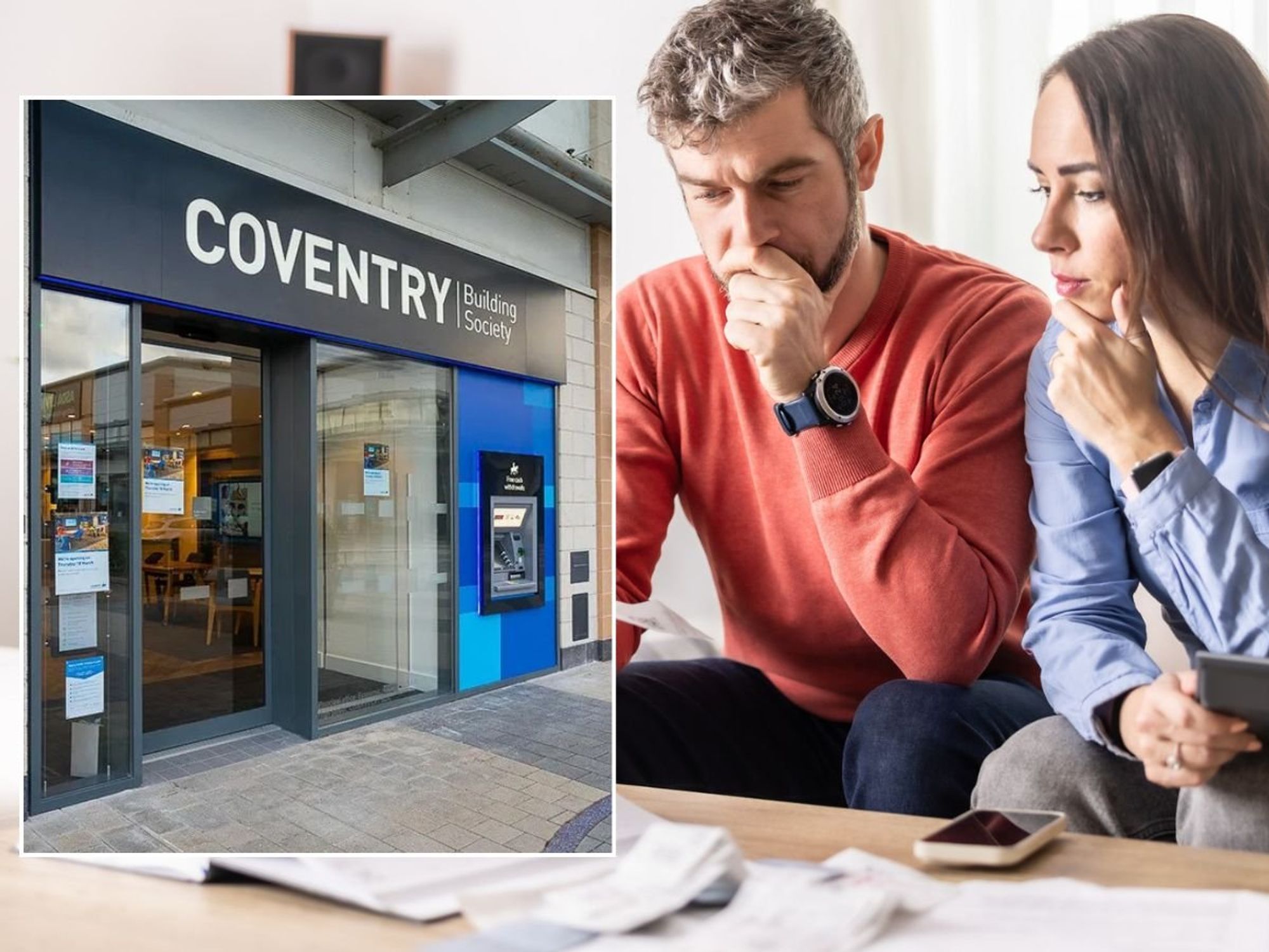 Couple looking worried and Coventry Building Society