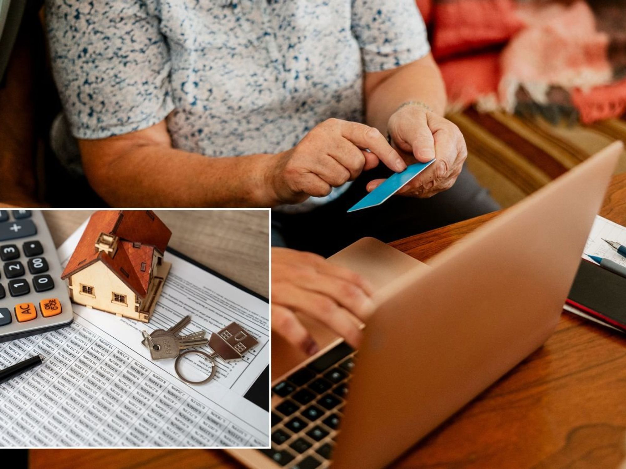 Couple paying and mortgage documents