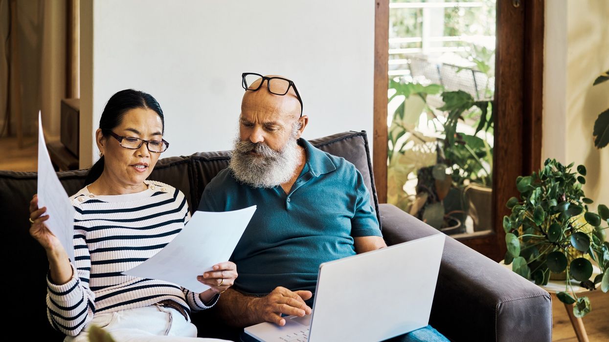 Couple reading documents