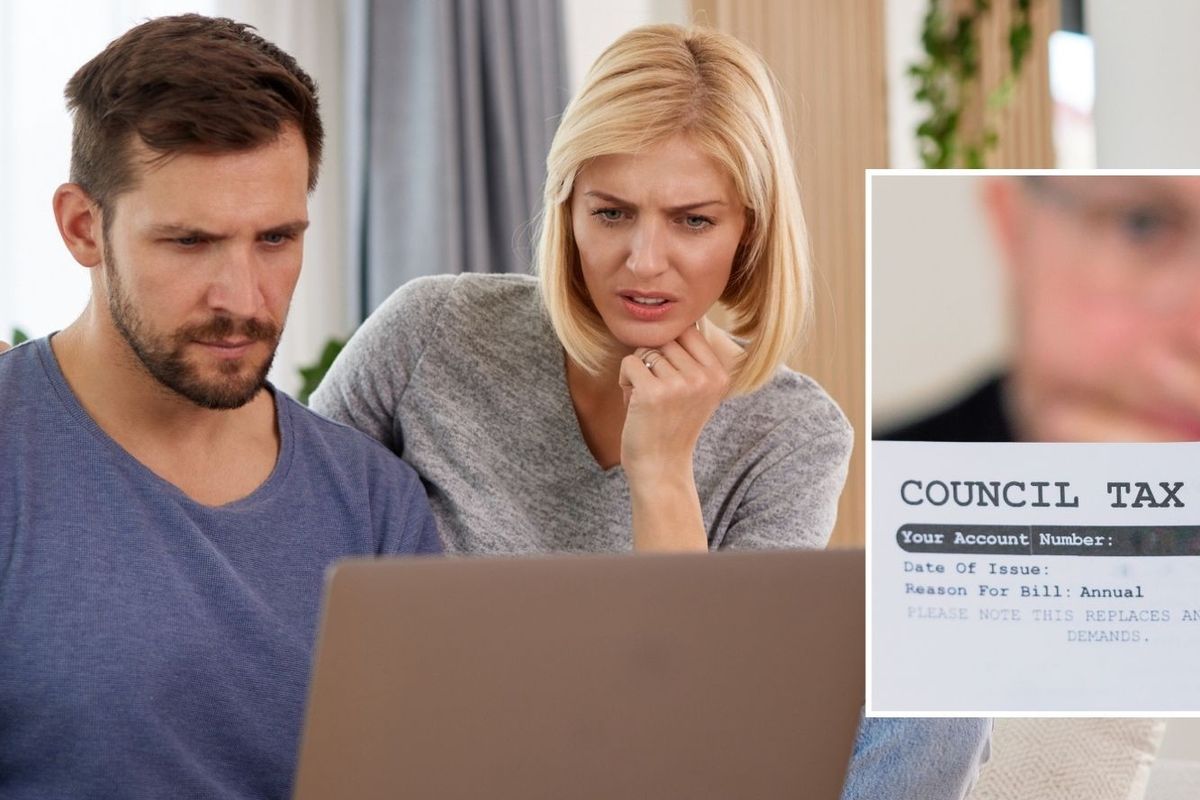Couple shocked at laptop looking at council tax bills