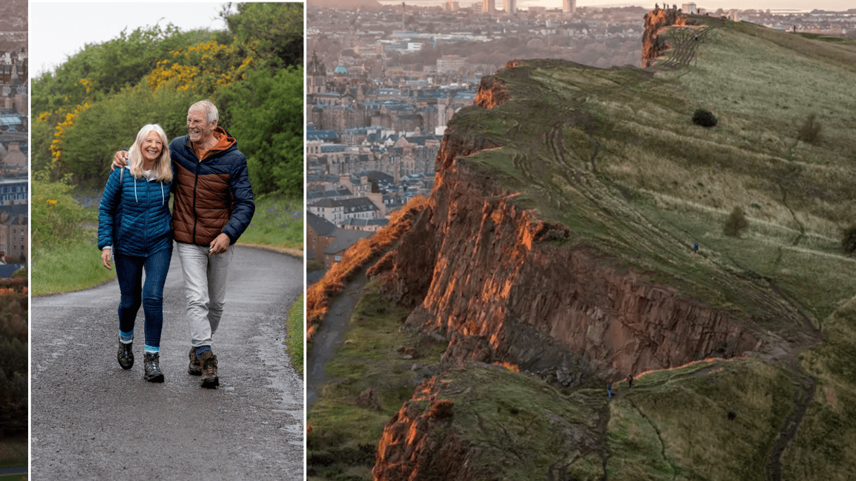 couple walking / Arthur's Seat with view over Edinburgh