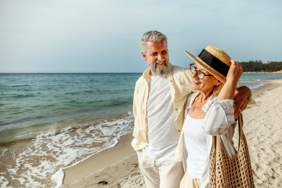 Couple walking on beach