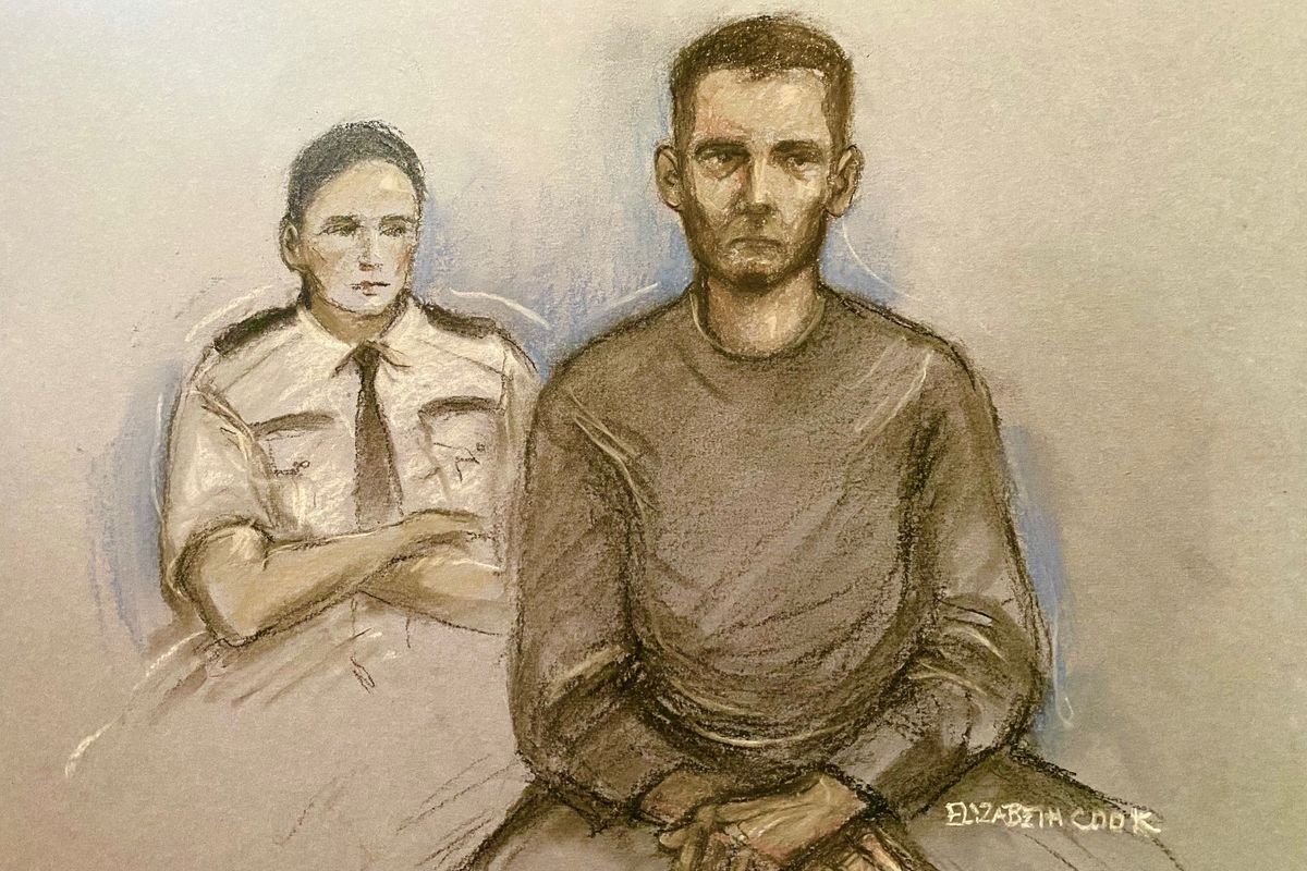 Court artist drawing by Elizabeth Cook of Ioan Pintaru appearing at Westminster Magistrates' Court, London, charged with attempted murder after an 11-year-old girl was stabbed in Leicester Square