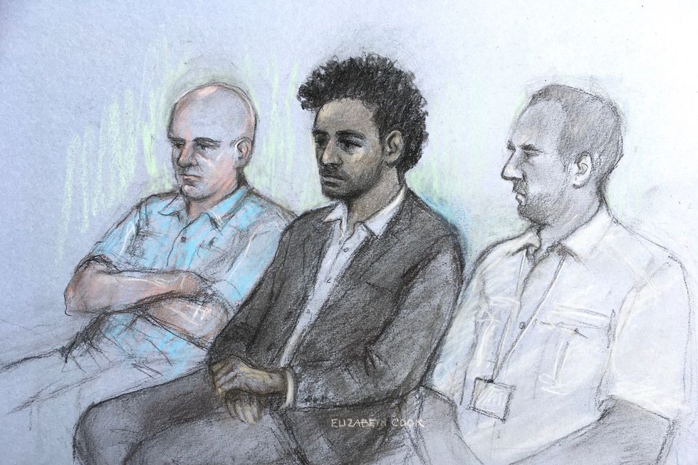 Court artist sketch by Elizabeth Cook of Callum Wheeler, 22, appearing at Canterbury Crown Court.