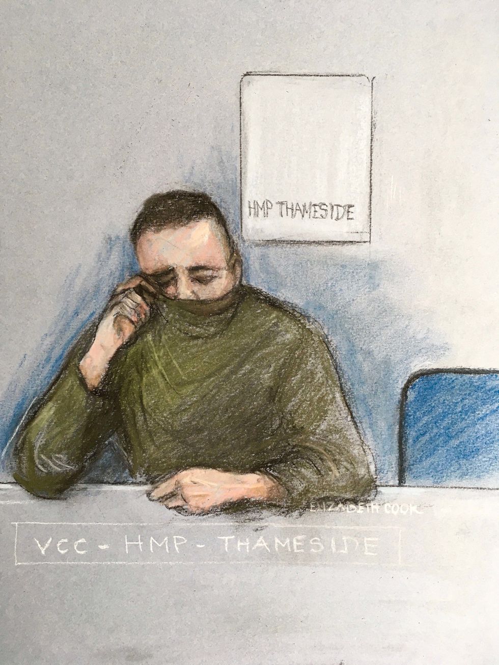 Court artist sketch by Elizabeth Cook of Jordan McSweeney appearing by video link from HMP Thameside during a hearing at the Old Bailey, London, where he is accused of murdering law graduate Zara Aleena. Ms Aleena was attacked as she walked home from a night out along Cranbrook Road in Ilford, towards Gants Hill station, in the early hours of Sunday morning. Picture date: Friday July 1, 2022.