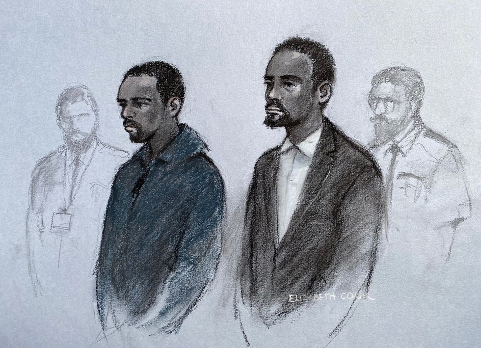 Court artist sketch of Remy Gordon (left) and Kami Carpenter
