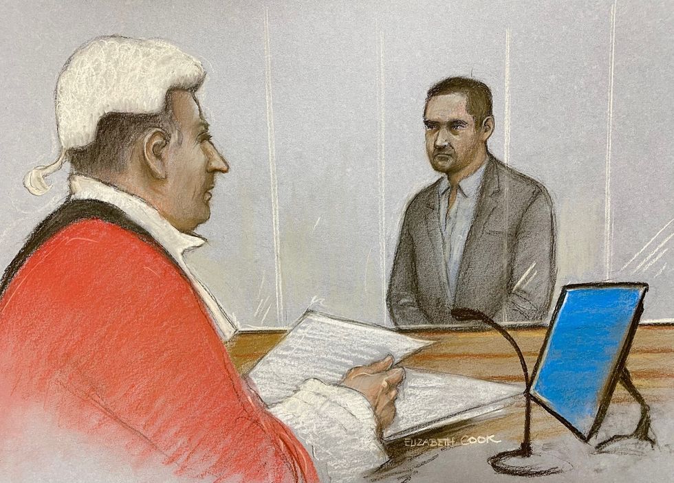 Court sketch of Tommy Robinson at Woolwich Crown Court
