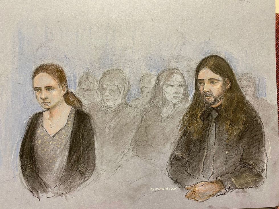 Court sketch of \u200bScarlett Jenkinson and Eddie Ratcliffe