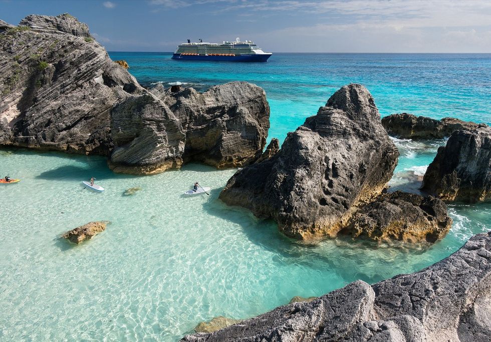 Cove with paddleboarders