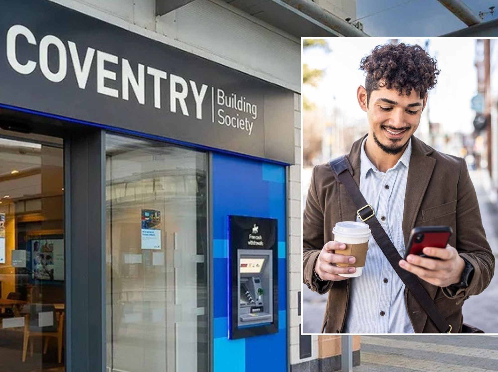 Coventry Building Society and man on phone