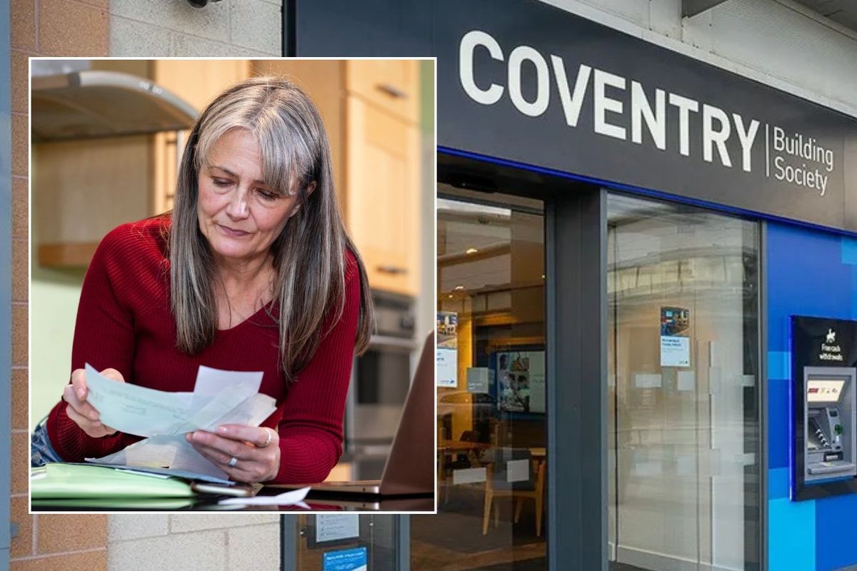 Coventry Building Society and woman looking at bills