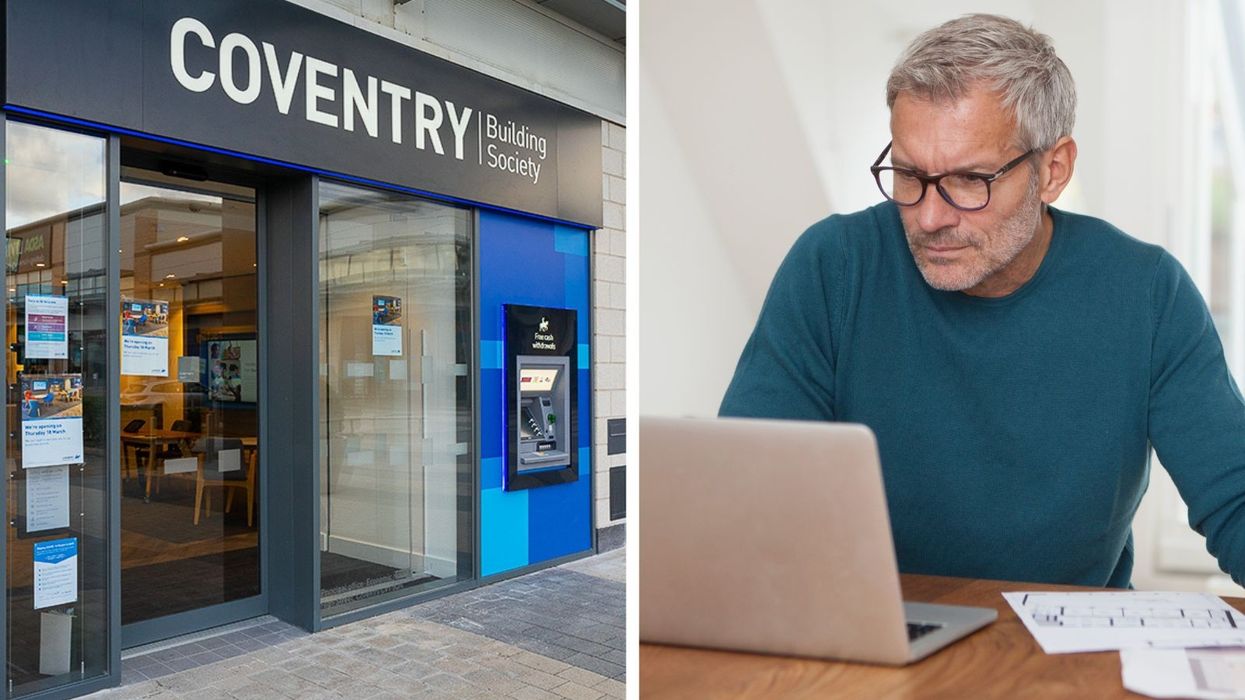 Coventry Building Society branch and person looks at savings