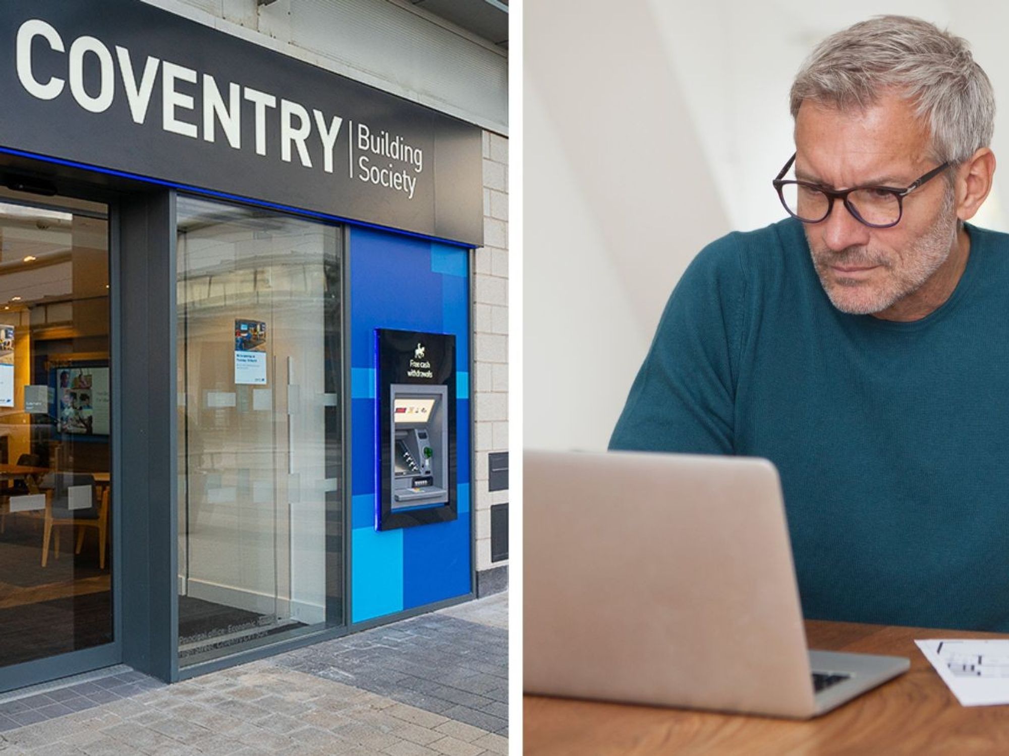 Coventry Building Society branch and person looks at savings