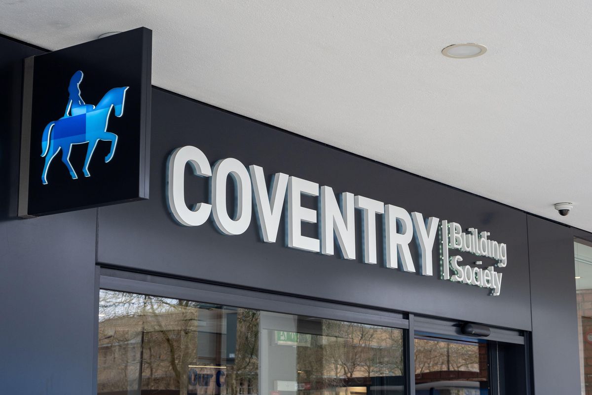 Coventry Building Society logo outside building society branch