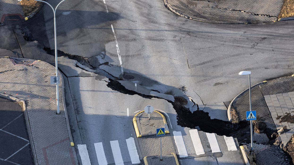 cracks form across road in Iceland
