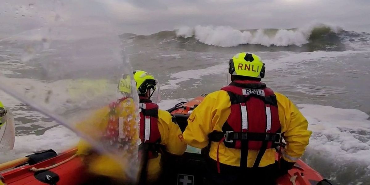 Brave RNLI crew battle terrifying storm to save stranded dog Brave RNLI crew battle terrifying storm to save stranded dog
